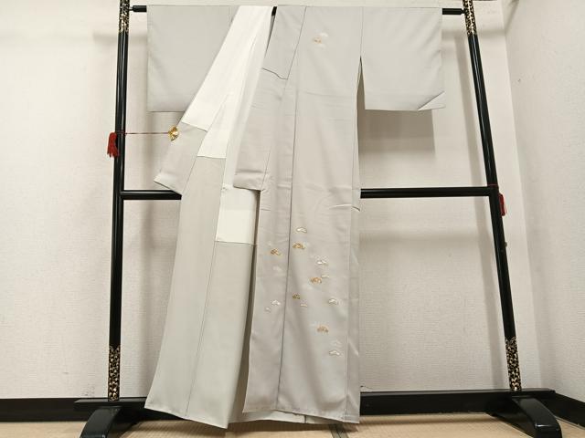 平和屋着物●訪問着　友禅　松　草花文　金彩　正絹　逸品　AABH6959ph