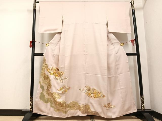 平和屋着物●豪華色留袖　駒刺繍　草花文　金彩　正絹　逸品　AABH6960ph