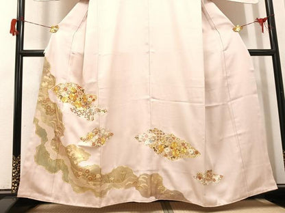平和屋着物●豪華色留袖　駒刺繍　草花文　金彩　正絹　逸品　AABH6960ph