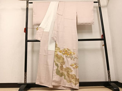 平和屋着物●豪華色留袖　駒刺繍　草花文　金彩　正絹　逸品　AABH6960ph