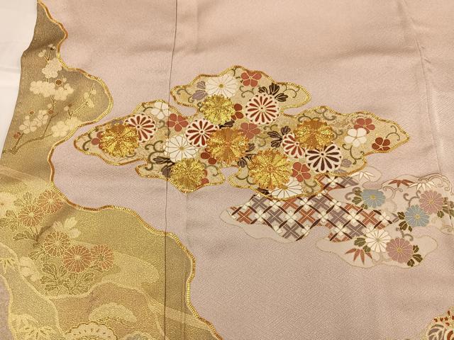 平和屋着物●豪華色留袖　駒刺繍　草花文　金彩　正絹　逸品　AABH6960ph