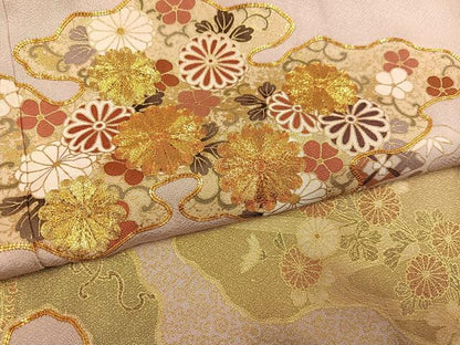 平和屋着物●豪華色留袖　駒刺繍　草花文　金彩　正絹　逸品　AABH6960ph