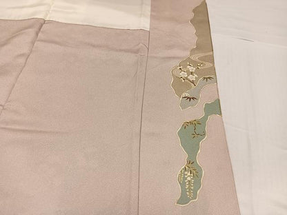 平和屋着物●豪華色留袖　駒刺繍　草花文　金彩　正絹　逸品　AABH6960ph