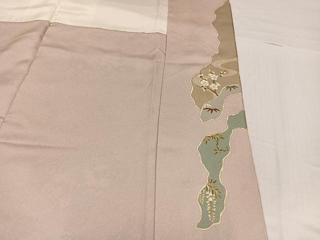 平和屋着物●豪華色留袖　駒刺繍　草花文　金彩　正絹　逸品　AABH6960ph