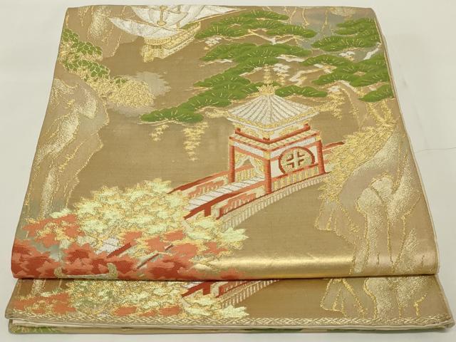 平和屋着物◎六通柄袋帯　唐織　風景文　金銀糸　正絹　逸品　AABH6965ou