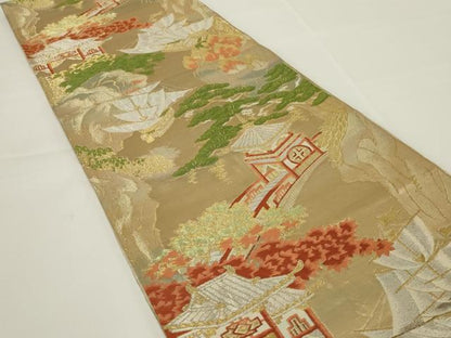 平和屋着物◎六通柄袋帯　唐織　風景文　金銀糸　正絹　逸品　AABH6965ou