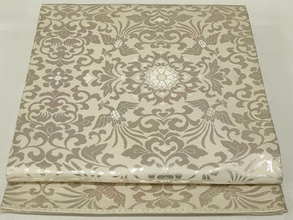 平和屋着物◎六通柄袋帯　鳳凰花文　銀糸　正絹　逸品　AABH6967ou