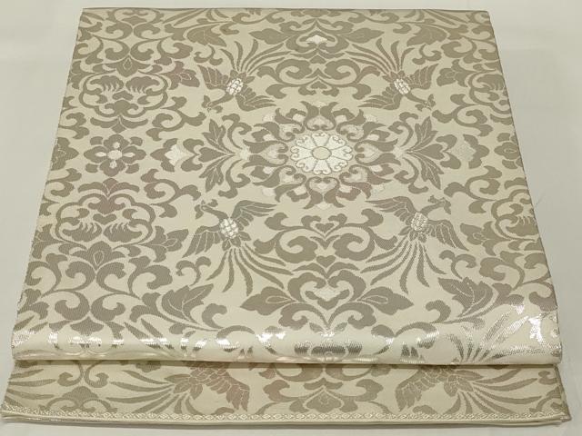 平和屋着物◎六通柄袋帯　鳳凰花文　銀糸　正絹　逸品　AABH6967ou