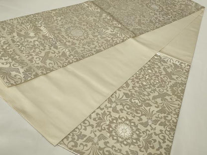 平和屋着物◎六通柄袋帯　鳳凰花文　銀糸　正絹　逸品　AABH6967ou