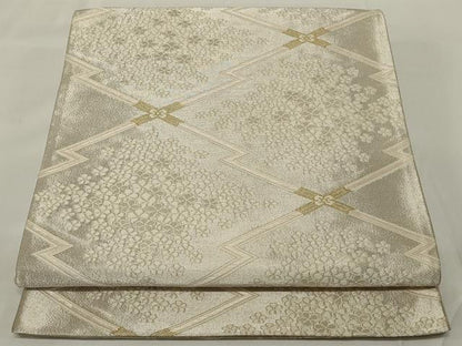 平和屋着物◎六通柄袋帯 唐織 松皮菱花文 金銀糸 正絹 逸品 AABH6974ou