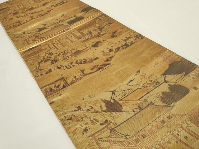 平和屋着物◎六通柄袋帯　人物風景文　引箔　正絹　逸品　AABH6976ou