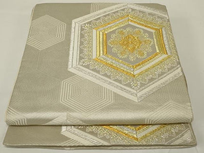 平和屋着物◎六通柄袋帯 唐織 亀甲花文 金銀糸 正絹 逸品 AABH6978ou