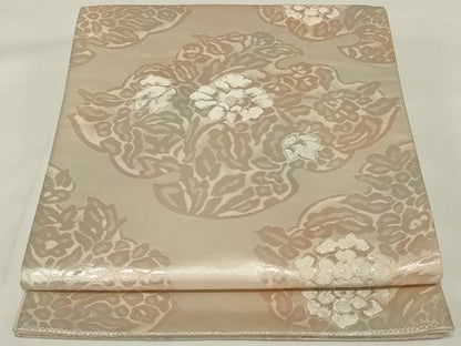 平和屋着物◎六通柄袋帯 草花文 銀糸 正絹 逸品 AABH6989ou