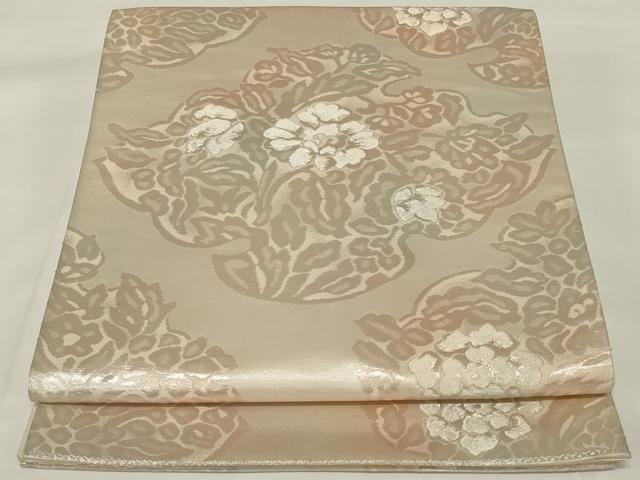 平和屋着物◎六通柄袋帯 草花文 銀糸 正絹 逸品 AABH6989ou