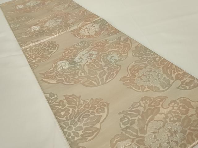 平和屋着物◎六通柄袋帯 草花文 銀糸 正絹 逸品 AABH6989ou