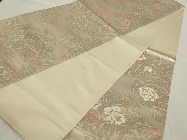 平和屋着物◎六通柄袋帯 草花文 銀糸 正絹 逸品 AABH6989ou