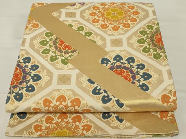 平和屋着物◎六通柄袋帯 唐織 蜀江花文 金糸 正絹 逸品 AABH6992ou