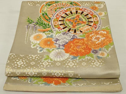 平和屋着物◎六通柄袋帯 唐織 花車文 金銀糸 正絹 逸品 AABH6994ou