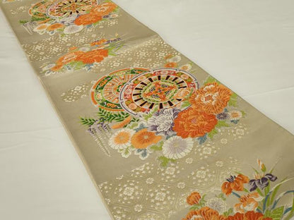 平和屋着物◎六通柄袋帯 唐織 花車文 金銀糸 正絹 逸品 AABH6994ou