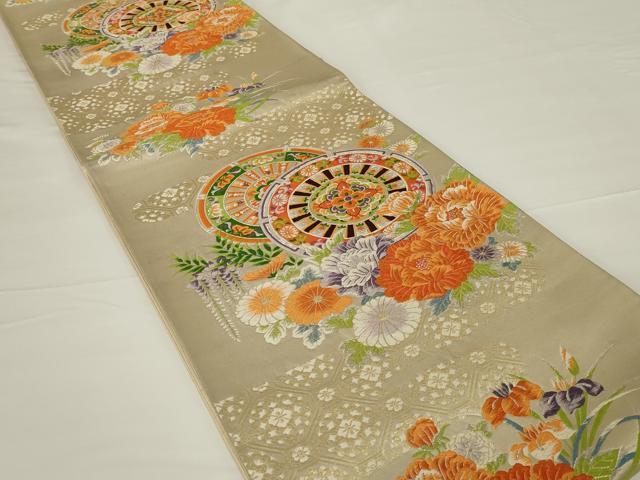 平和屋着物◎六通柄袋帯 唐織 花車文 金銀糸 正絹 逸品 AABH6994ou