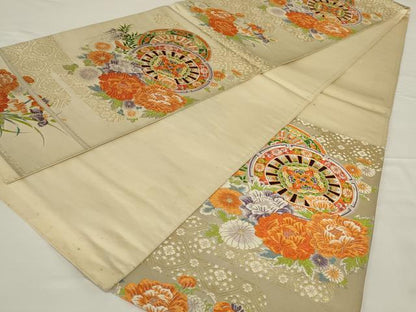 平和屋着物◎六通柄袋帯 唐織 花車文 金銀糸 正絹 逸品 AABH6994ou