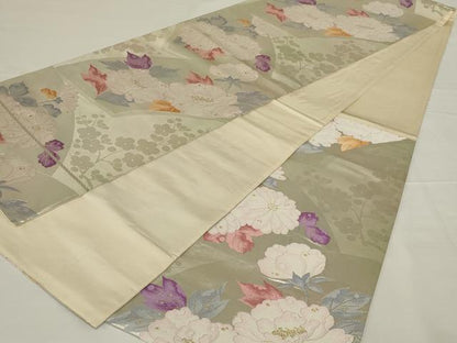 平和屋着物◎六通柄袋帯 唐織 地紙花文 金銀糸 正絹 逸品 AABH6996ou