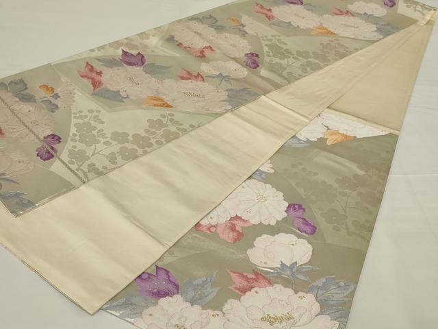 平和屋着物◎六通柄袋帯 唐織 地紙花文 金銀糸 正絹 逸品 AABH6996ou