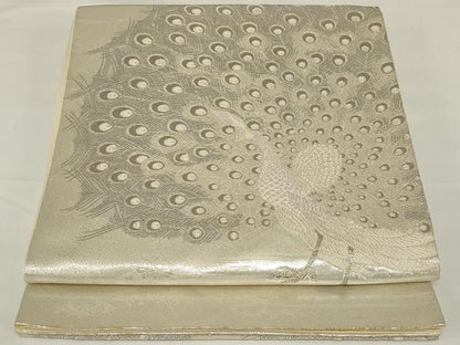 平和屋着物◎太鼓柄袋帯 唐織 孔雀文 銀糸 正絹 逸品 AABH6998ou