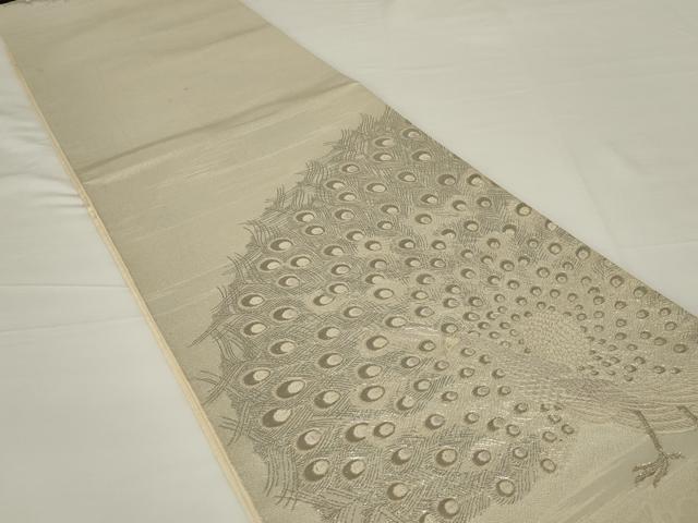 平和屋着物◎太鼓柄袋帯 唐織 孔雀文 銀糸 正絹 逸品 AABH6998ou