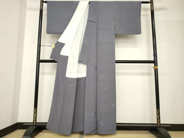 平和屋着物●上質な色無地　風景地紋　紫鼠色　正絹　逸品　AABH7001ck