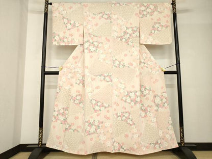 平和屋着物●上質な小紋　割付き花文　正絹　逸品　AABH7002ck