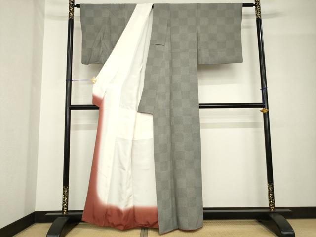 平和屋着物●小紋師　黒岩秀硯　江戸小紋　市松竹万筋　黒×白　鈴乃屋扱い　正絹　逸品　AABH7006ck