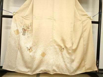 平和屋着物●訪問着　刺繍　松皮菱花文　金彩　正絹　逸品　未使用　AABH7008ck