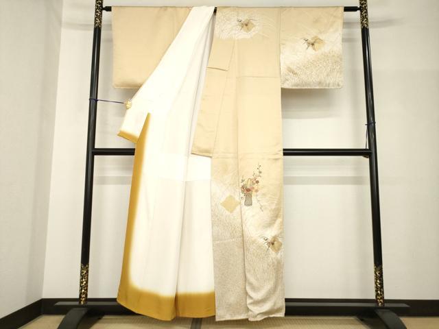 平和屋着物●訪問着　刺繍　松皮菱花文　金彩　正絹　逸品　未使用　AABH7008ck