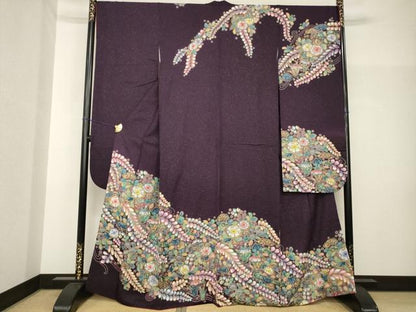 平和屋着物●豪華振袖　辻が花　舞花文　銀通し地　正絹　逸品　AABH7009ck