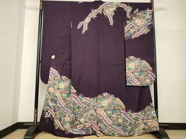 平和屋着物●豪華振袖　辻が花　舞花文　銀通し地　正絹　逸品　AABH7009ck