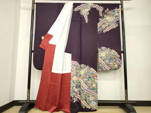 平和屋着物●豪華振袖　辻が花　舞花文　銀通し地　正絹　逸品　AABH7009ck