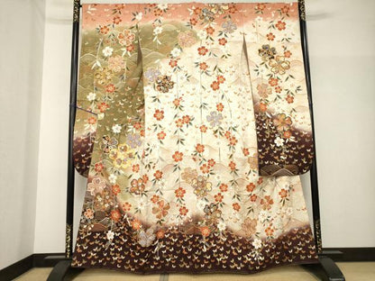 平和屋着物●豪華振袖　駒刺繍　枝垂れ桜文　暈し染め　正絹　逸品　未使用　AABH7010ck