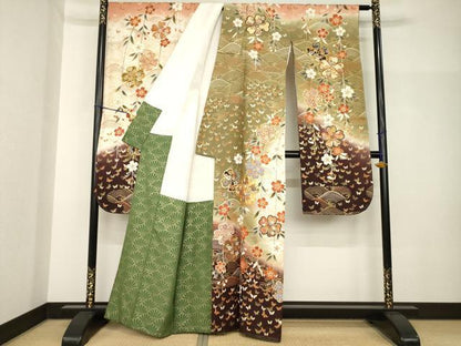 平和屋着物●豪華振袖　駒刺繍　枝垂れ桜文　暈し染め　正絹　逸品　未使用　AABH7010ck