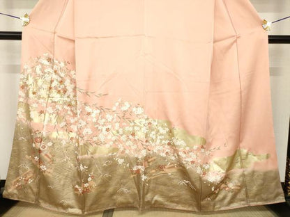 平和屋着物●豪華色留袖　駒刺繍　花筏文　金彩　正絹　逸品　未使用　AABH7012ck