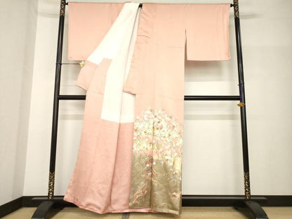 平和屋着物●豪華色留袖　駒刺繍　花筏文　金彩　正絹　逸品　未使用　AABH7012ck