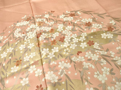 平和屋着物●豪華色留袖　駒刺繍　花筏文　金彩　正絹　逸品　未使用　AABH7012ck