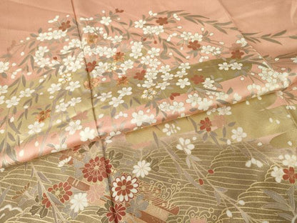 平和屋着物●豪華色留袖　駒刺繍　花筏文　金彩　正絹　逸品　未使用　AABH7012ck