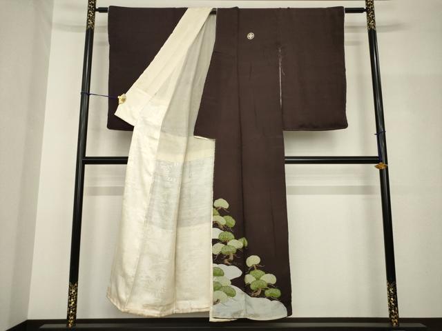 平和屋着物●アンティーク　大正ロマン　黒留袖　松　正絹　逸品　AABH7013ck