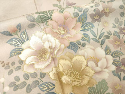平和屋着物●訪問着　刺繍　草花文　暈し染め　金彩　洗える着物　AABH7015ck