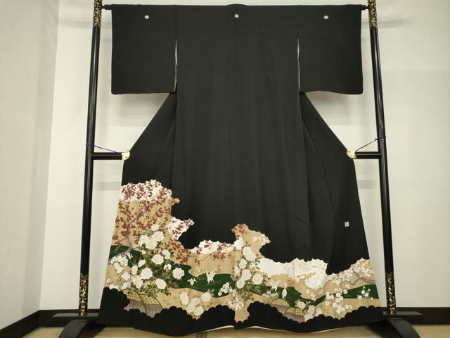 平和屋着物●豪華黒留袖　作家物　花蝶文　金彩　正絹　逸品　AABH7020ck