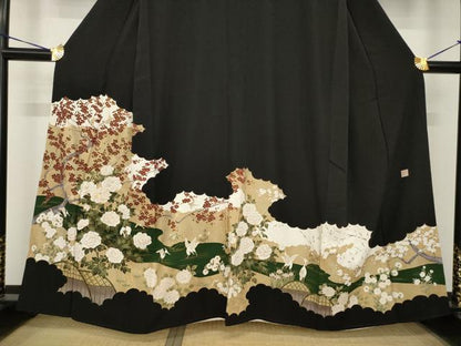 平和屋着物●豪華黒留袖　作家物　花蝶文　金彩　正絹　逸品　AABH7020ck