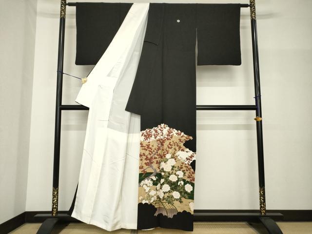 平和屋着物○豪華黒留袖 作家物 花蝶文 金彩 正絹 逸品 AABH7020ck