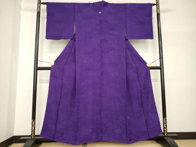 平和屋着物●上質な色無地　亀甲地紋　深紫色　正絹　逸品　AABH7021ck