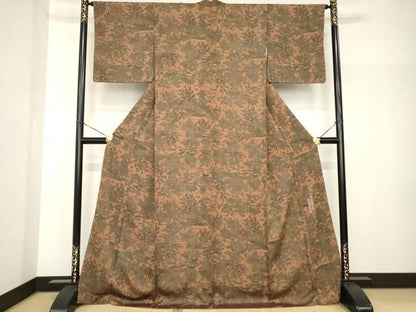 平和屋着物●重要無形文化財・伊勢手彫型本染・細合俊男監修　彫師：木村孝司　小紋　流水風景花文　正絹　逸品　AABH7022ck